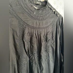 J. Crew Black Button Neck Embroidered Dress